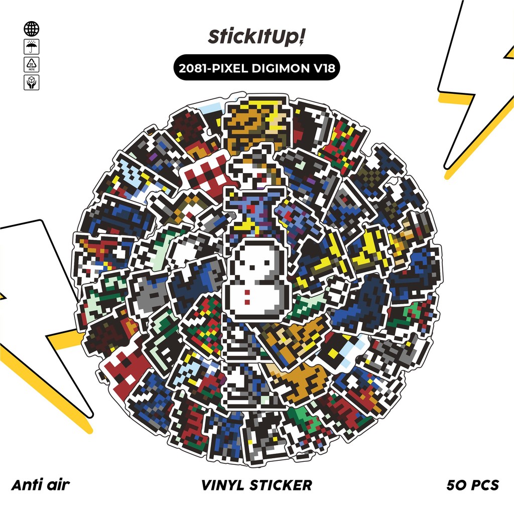 

COD✨ 50 Pcs Stiker Pack PIXEL DIGIMON V18 Lucu Aesthetic Vynil Waterproof untuk Freebies Sticker Buku Journal Casing HP Laptop
