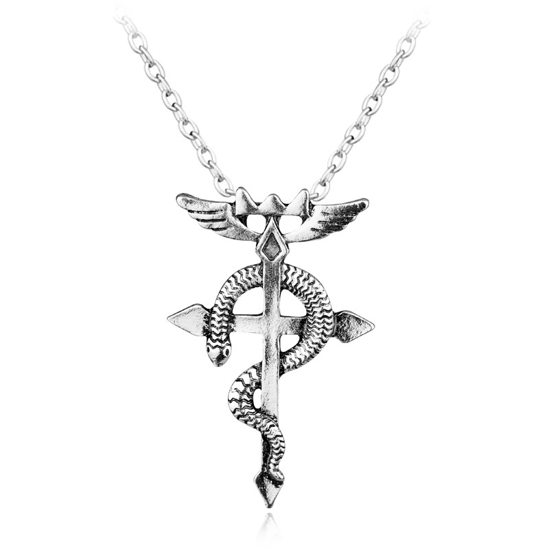 New Statement Anime Cosplay Jewelry Fullmetal Alchemist Edward Magic Symbol Snake Cross Pendant Vint