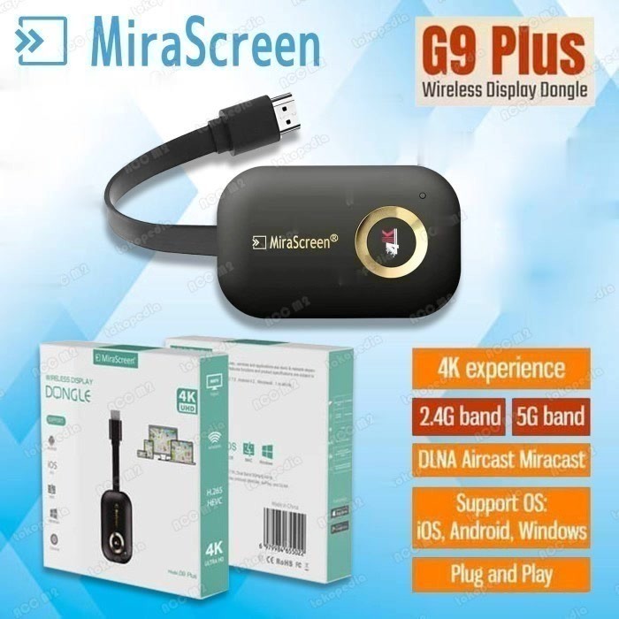 Wireless Hdmi dongle 5G+2.4G MiraScreen G9 plus 4K Dual band