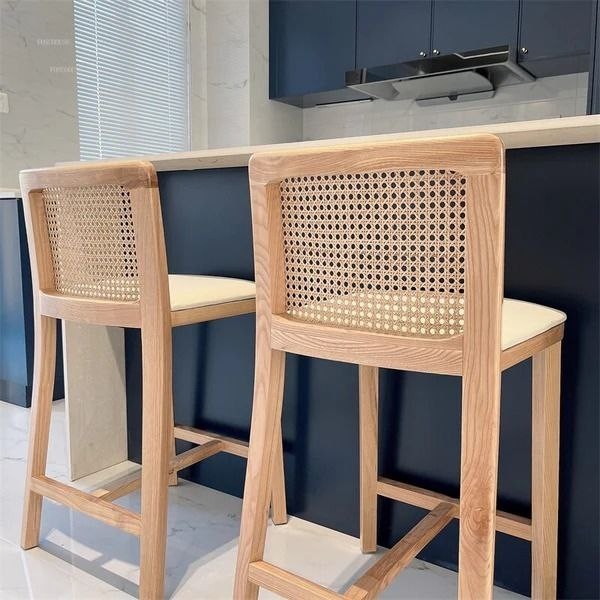Kursi bar Kayu Jati - I - Nordic Style Rattan Leisure High Chair