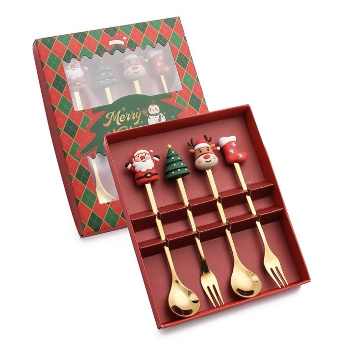 

DISKON Xmas teaspoon / hadiah hampers natal christmas / sendok motif natal - 4 pcs