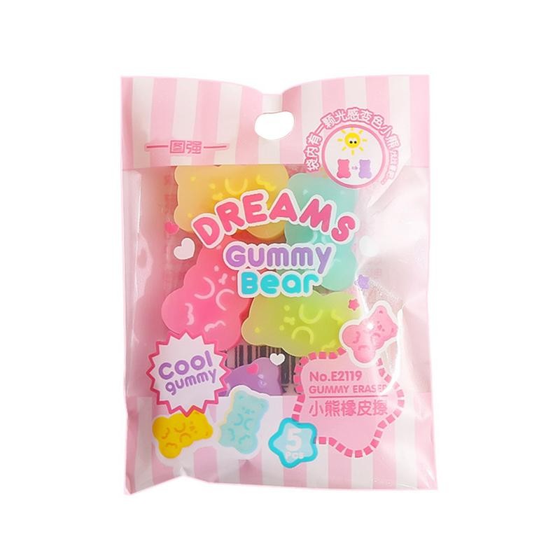 

5pcs Jelly Color Erasers Kawai Bear Pencil Rubber Erasers For Kids Writing Tool Korean Stationery School Office Supplies