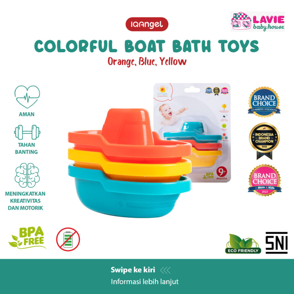 IQAngel - Colorful Boat Bath Toys 3 Pcs / Perahu Plastik Mainan Mandi Anak Bayi / Mainan Air Baby