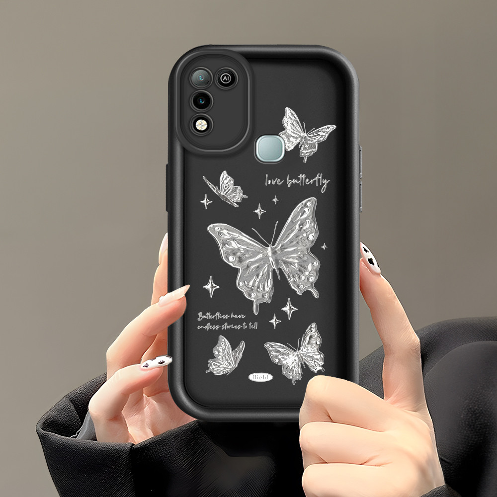 Infinix Hot 10 11 Play X688C Hp Silikon Casing Handphone Mode Softcase Untuk Silver Butterfly Phone 