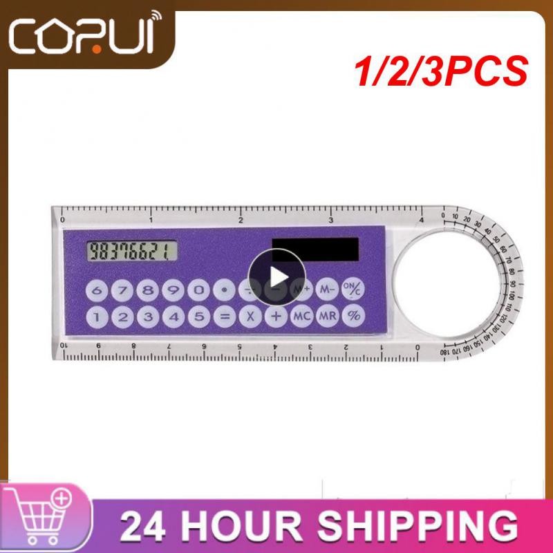 

1/2/3PCS Mini Portable Multifunction Colorful Student Ruler Calculators Portable Solar Energy Counters Random Color Student