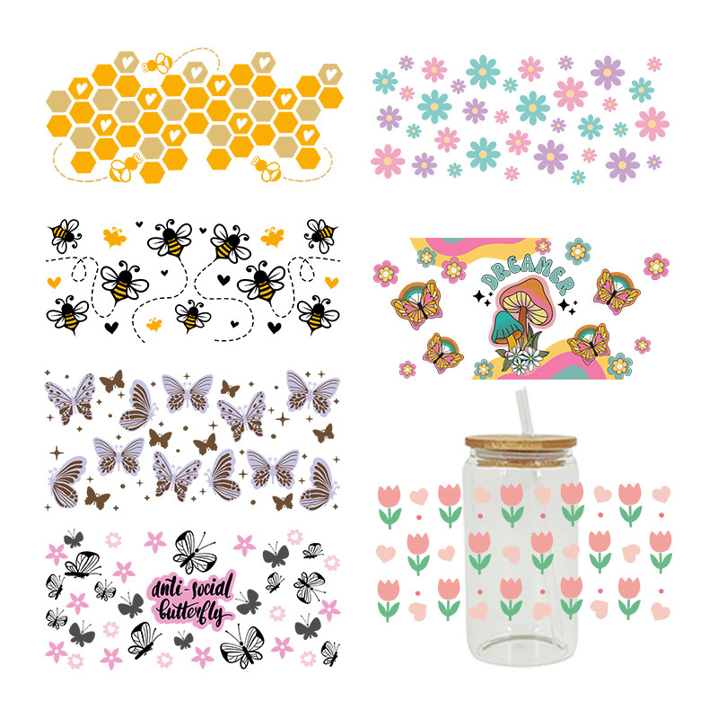 

Butterfly Bee UV DTF Sticker For 16oz Cups Wrap Transfer Sticker Custom Labels DIY Logo Selfadhesive Waterproof D2353
