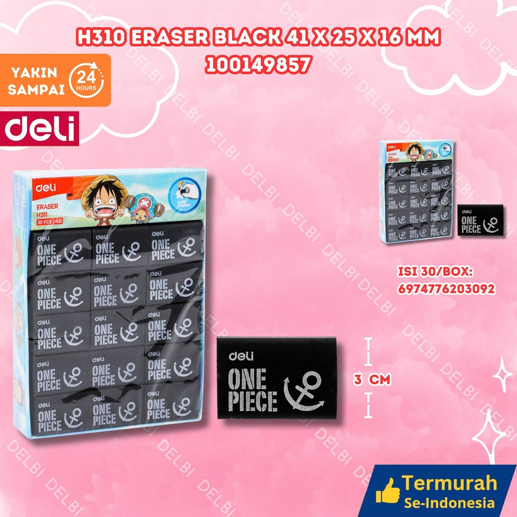 

Deli One Piece School Eraser / Penghapus Gambar One Piece Tidak Cepat Kotor Kualitas Tinggi EH310 H310 Eraser black 41x25x16mm