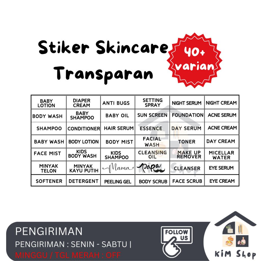 

KIM SHOP Label Sticker Botol Wadah Skincare Makeup Bodycare Travel Transparan Vinyl Aesthetic Waterproof Tahan Air