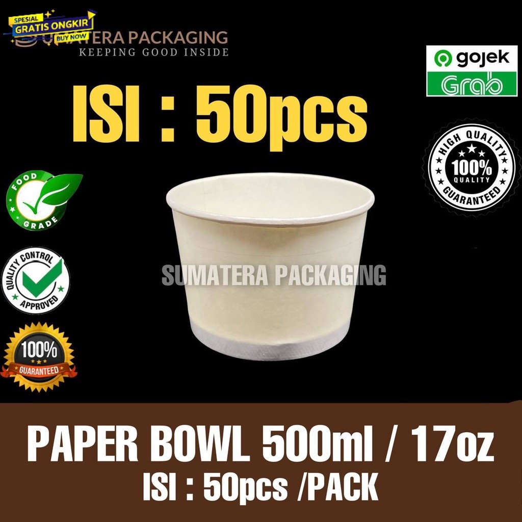 Paper bowl Tebal 500ml isi 50 pcs 17oz Per Pack Tahan Panas Microwave Mangkok Kertas Medan