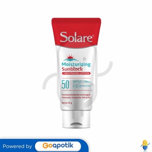 Solare Spf 50 Moisturizing Sunblock + Whitening Lotion Tube 75 Gram