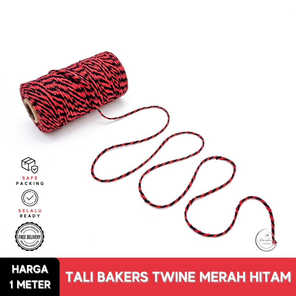 

[Meter] DIY Tali Craft Bakers Twine Warna Merah Hitam Diameter 2 mm Pita Benang Kain Katun Tambang Jute Rami Kerajinan Tangan Kado Hiasan Dekorasi Hampers Parcel Craft Natal Christmas Idul Fitri Lebaran Imlek Red Black