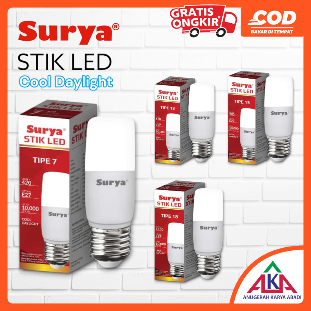 SURYA Lampu Bohlam STIK LED Stick 6W 9W 12W 15W Putih Cool Daylight CDL E27 SNI