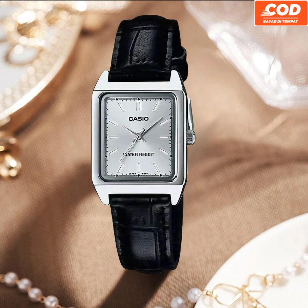 JAM TANGAN WANITA CASIO KOTAK STRAP KULIT LVP-007