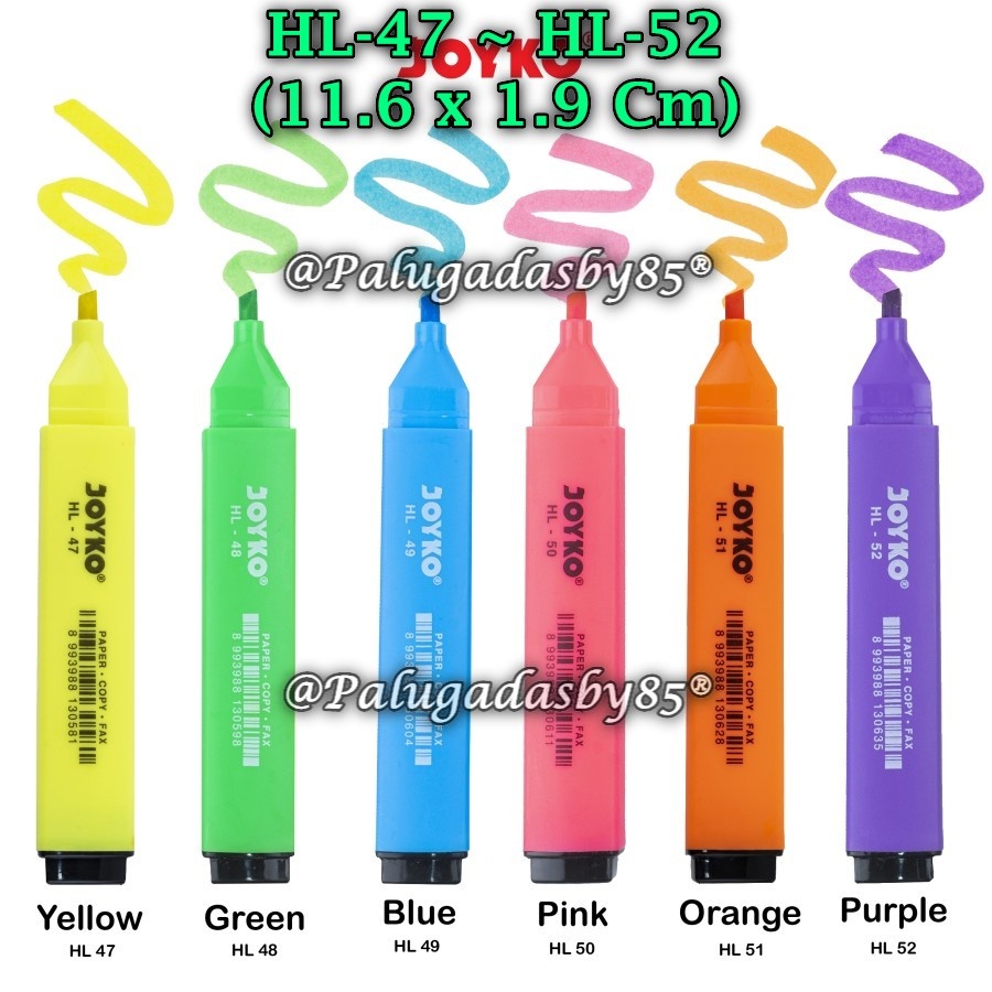 

(1 Biji) Highlighter JOYKO HL-47 HL-48 HL-49 HL-50 HL-51 HL-52 / Penanda Berwarna Kertas Joyko
