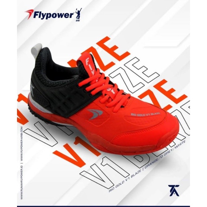 Sepatu badminton flypower rio gold v1 blaze orange grey