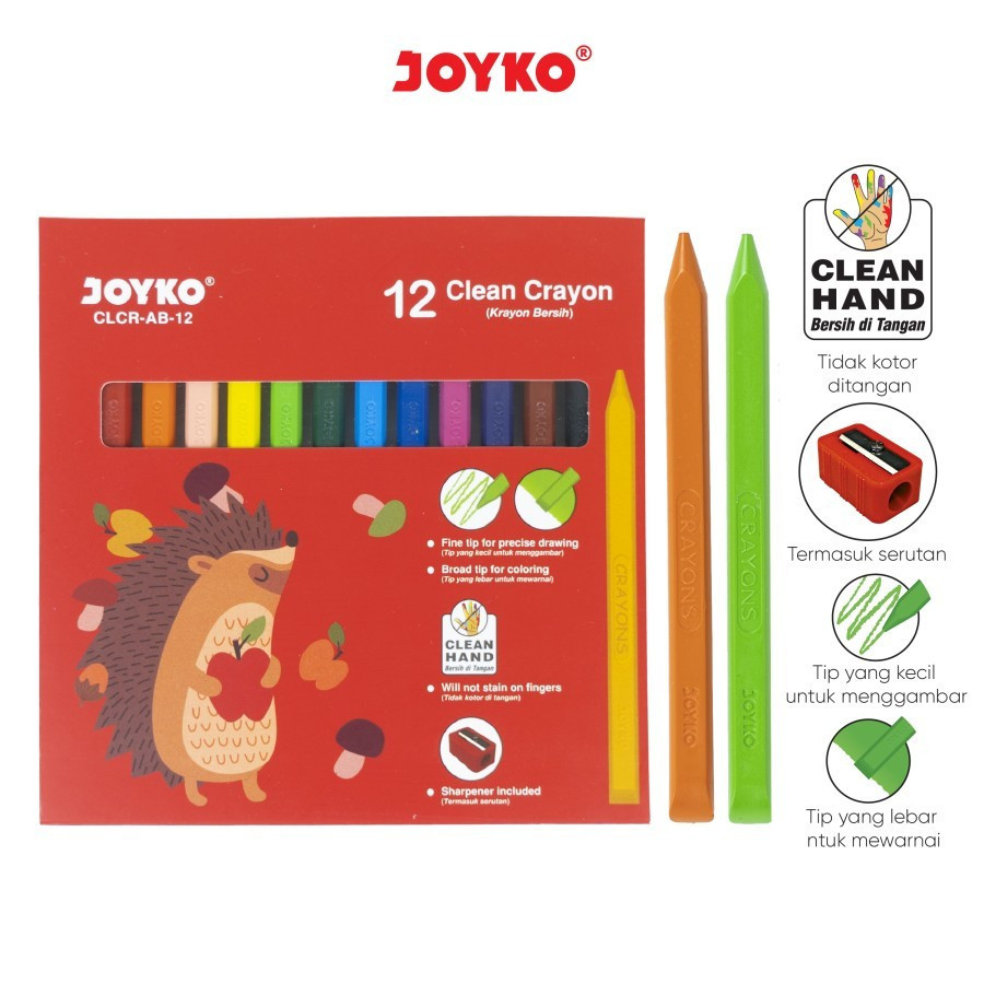 

Clean Crayon Joyko 12 Warna CLCR-AB-12 Krayon Bersih Include Rautan- SHSNP
