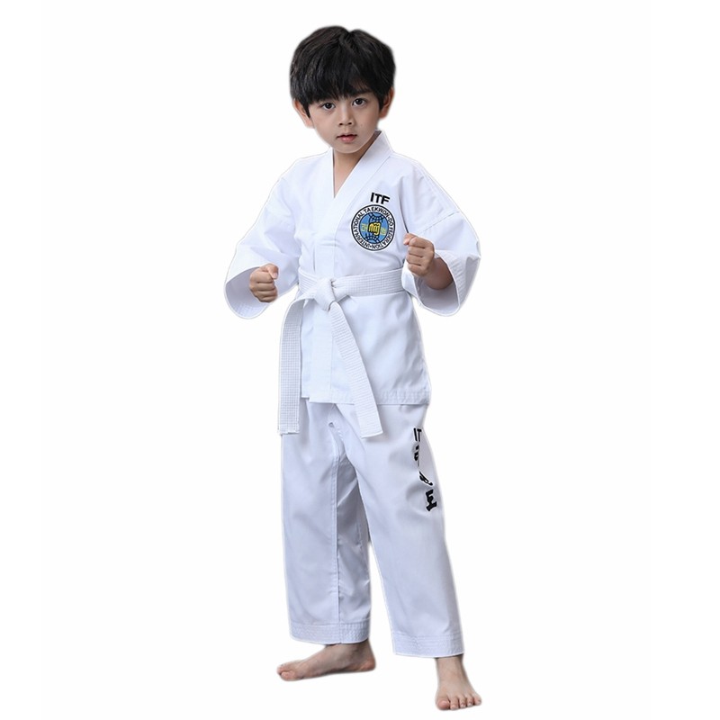 Light Taekwondo Dobok ITF Uniform Whole Embroidery  Martial Arts Student Fighter Suit With Free Whie