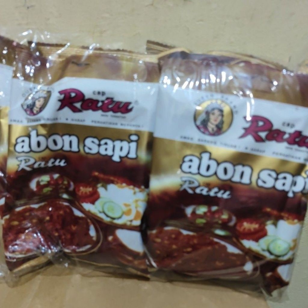 

Abon Sapi Cap Ratu 1Pak isi 10pc @90 gr