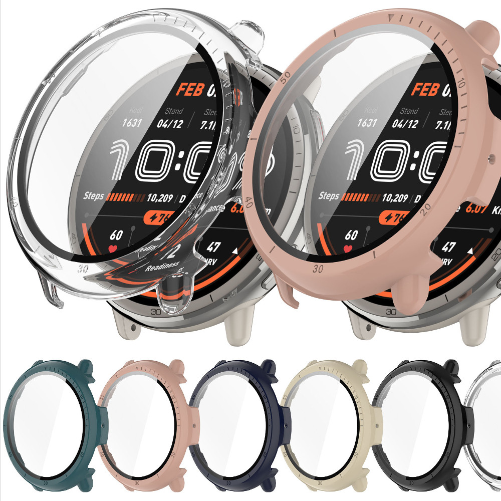 Protective Case for Huami Amazfit Active 2 Glass + Tempered Glass Screen Protector Cover Bumper for 