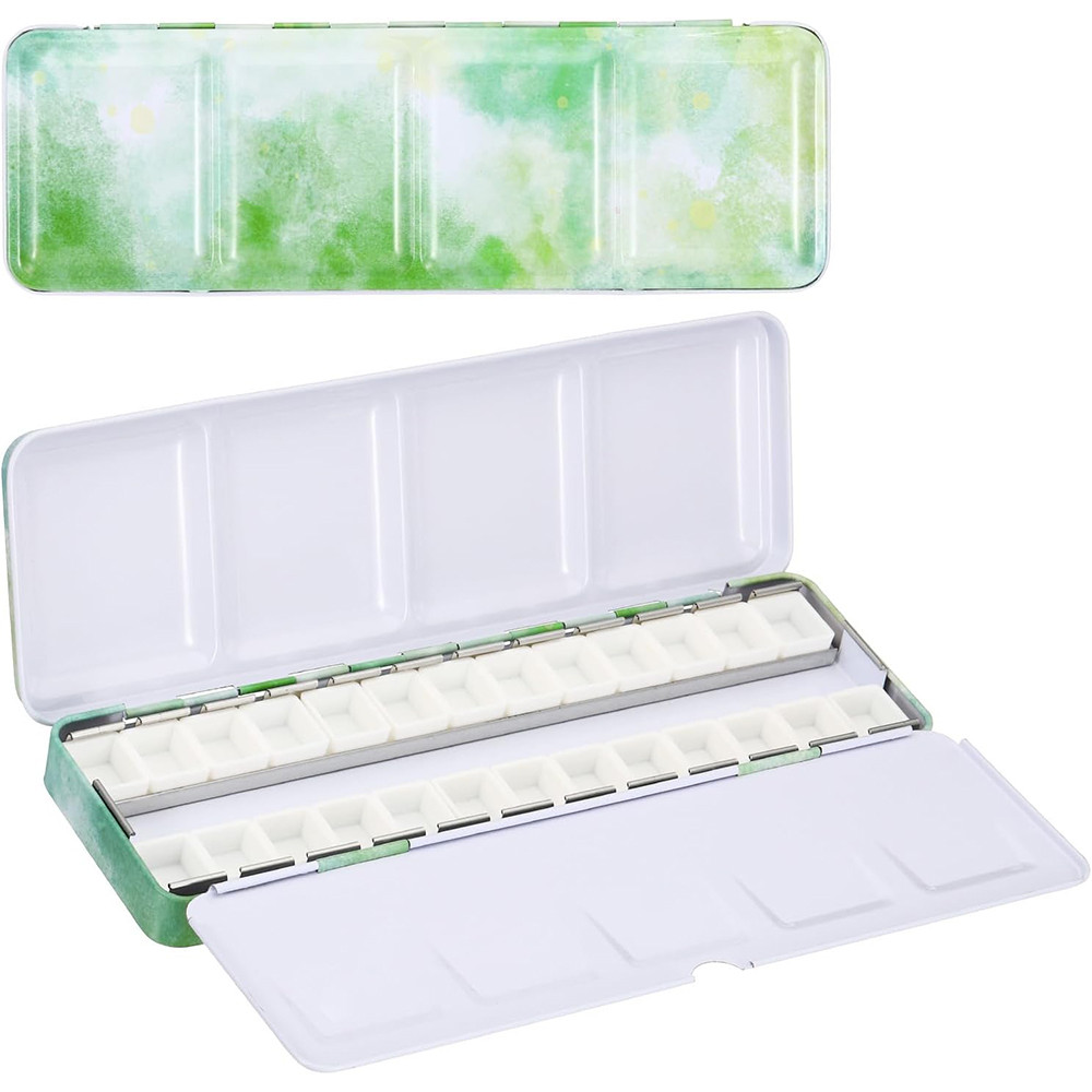 

Empty Watercolor Palette, Metal Watercolor Tin with 26pcs Half Pans Paint Case with Lid Paint Box for Travel Gouache Oil Paintin