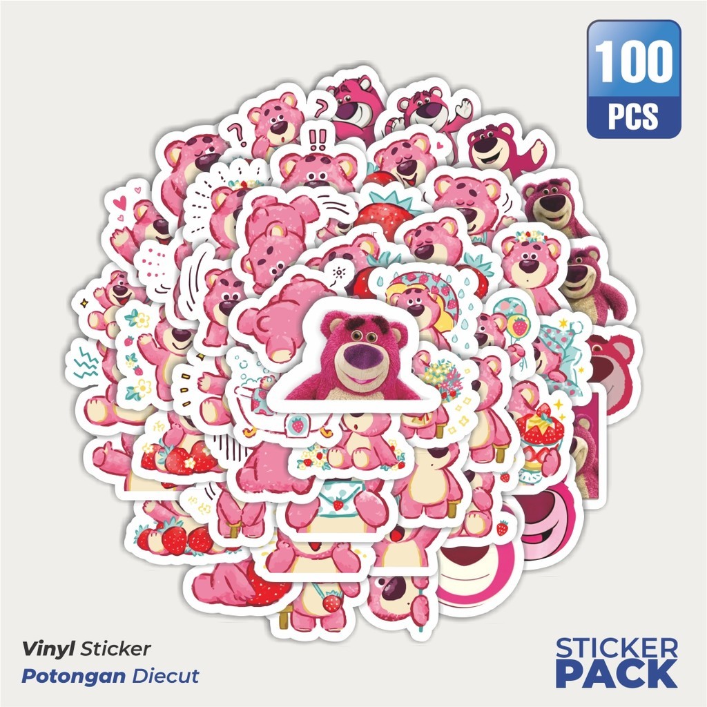 

100 PCS STIKER Disney Strawberry Bear ( Lotso) Sticker Waterproof Aesthetic- Untuk Laptop, Motor, dan Helm - Paper Stationery Pack