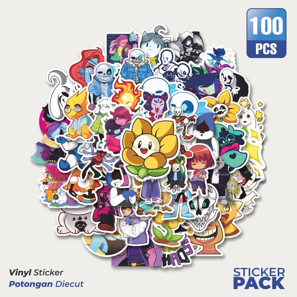 

MURAH 100 PCS Stiker Kartun Undertale and Deltarune Waterproof Aesthetic- Untuk Laptop, Motor, dan Helm - Paper Stationery Pack