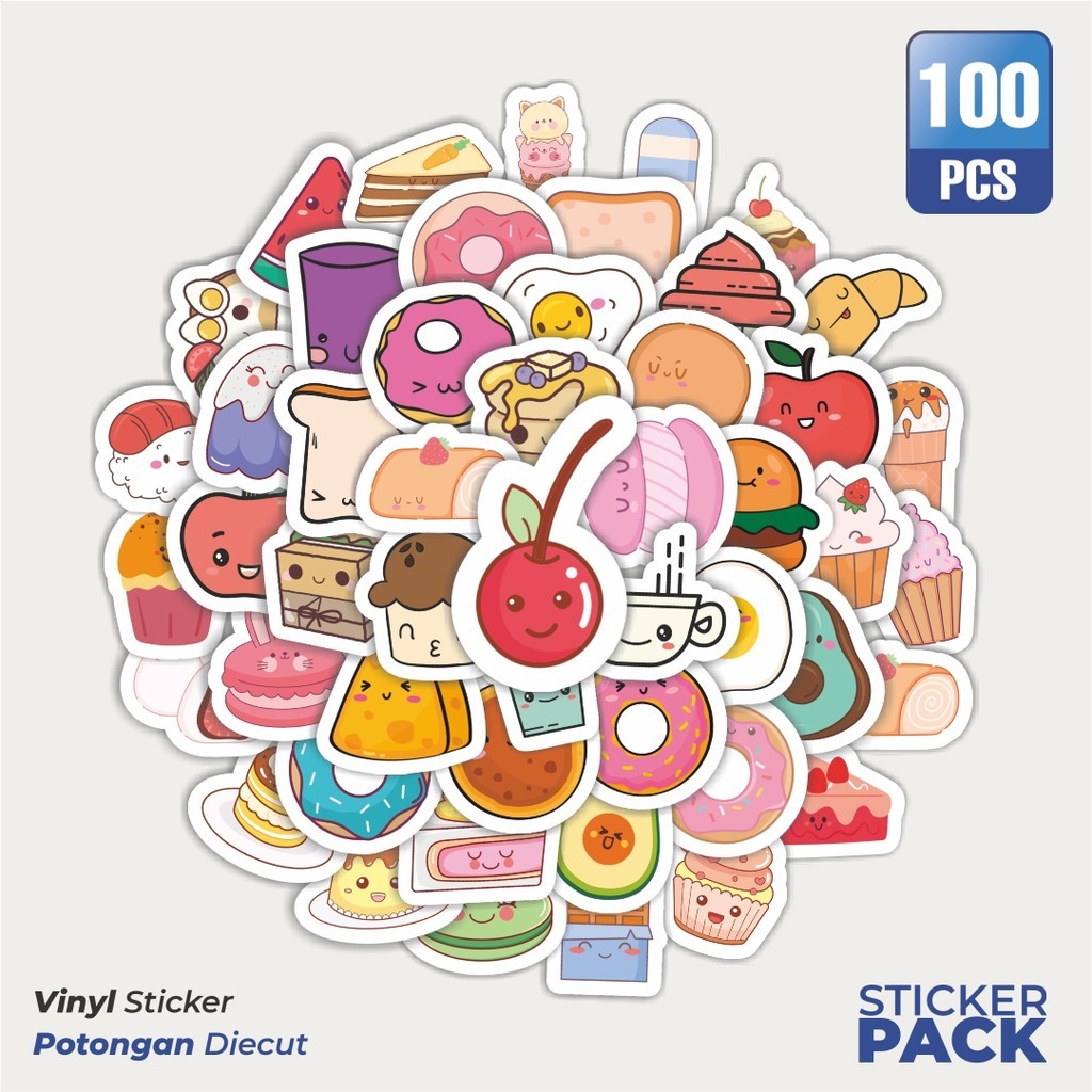 

Stiker Vinyl Stickr Kartun Dessert Lucu Sticker Waterproof Aesthetic- Untuk Laptop, Motor, dan Helm - Paper Stationery Pack
