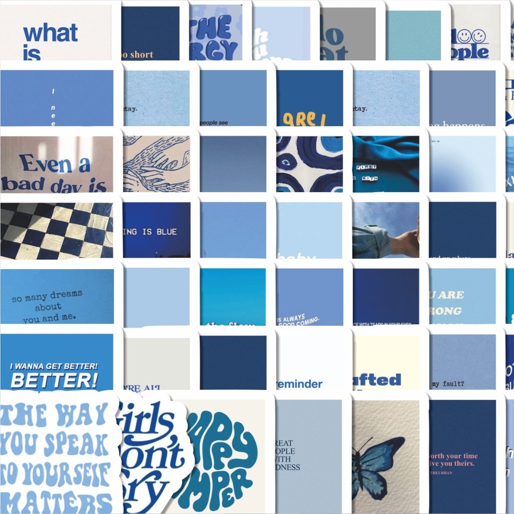 

Stiker Cutting Pack Stiker INS Blue Stiker Isi 100Pcs Series Aesthetic Lucu Keren Untuk Koper Bahan Vynil