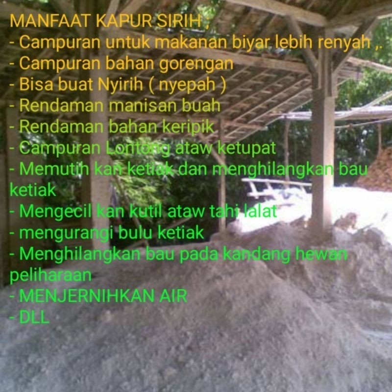 

ISM - kalsium hidroksida (Ca(OH)2) ( 1 KG )KAPUR SIRIH FOOD GRADE 100% KAPUR SIRIH BATU GAMPING / KAPUR SIRIH UNTUK MAKANAN