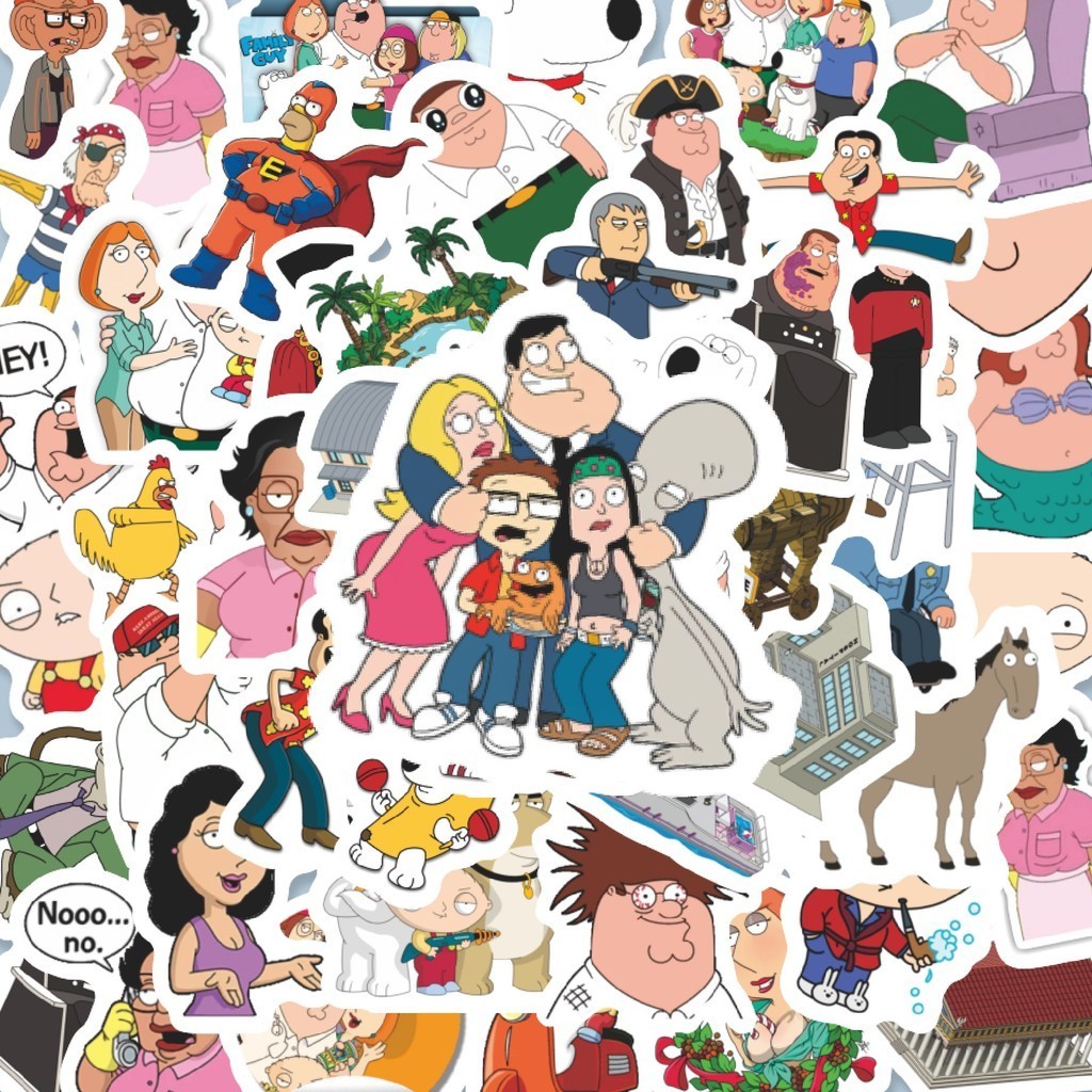 

100PCS Lucu Kartun Family Guy Stiker Aesthetic Stiker Anti Air Stikers Berperekat Waterproof sticker decal buat Motor Helm Buku Journal Koper Casing HP Laptop Botol Minum Hadiah anak