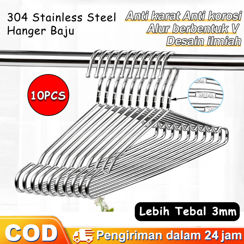 3mm Hanger Baju 10pcs Hanger Jemuran Baju Gantungan 304 Stainless Gantungan Baju Besi Stainless Teba