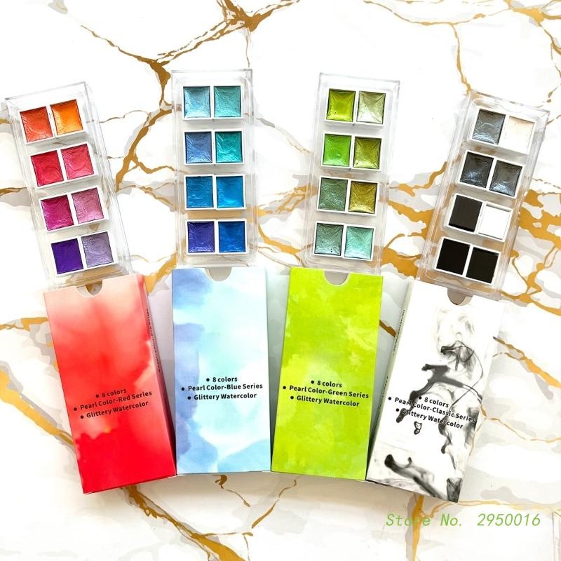 

Solid Watercolor Paints 8 Colors Pearlescent Pigment Glitter Water Coloring Paint for Artist Hobbyist Students Beginners