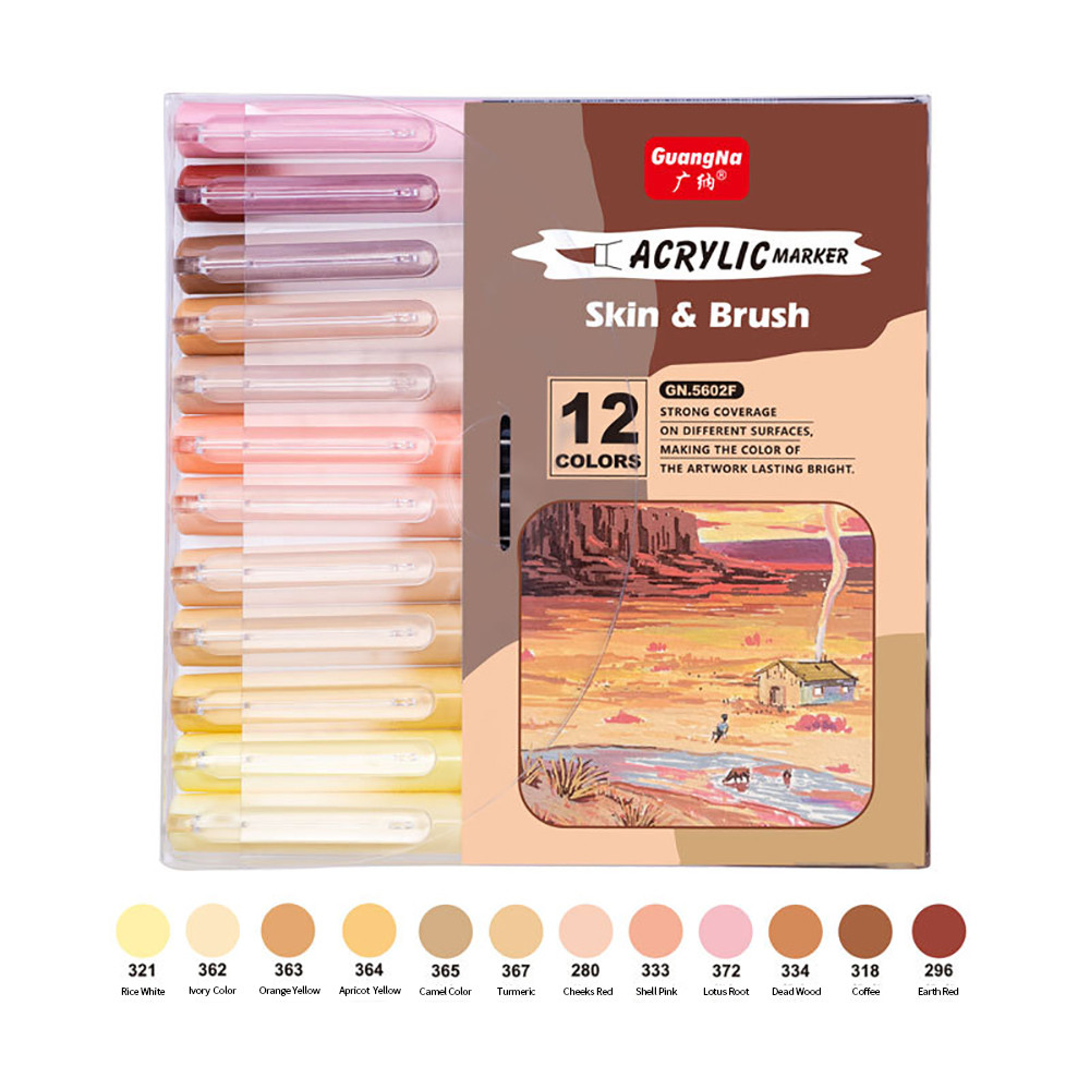

12 Colors Skin Tone Markers Pens Nylon Soft Head Acrylic Markers School Waterproof Pen Soft Brush Nib Skin Color Figure Painting