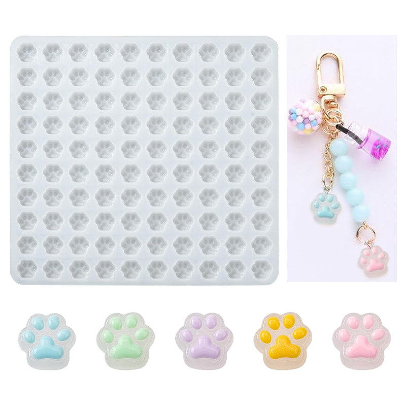 

100 Cavity Mini Cat Paw Molds Silicone DIY Pendant Cat Paw Print Resin Molds Jelly Gummy DIY Making Keychain Pendant