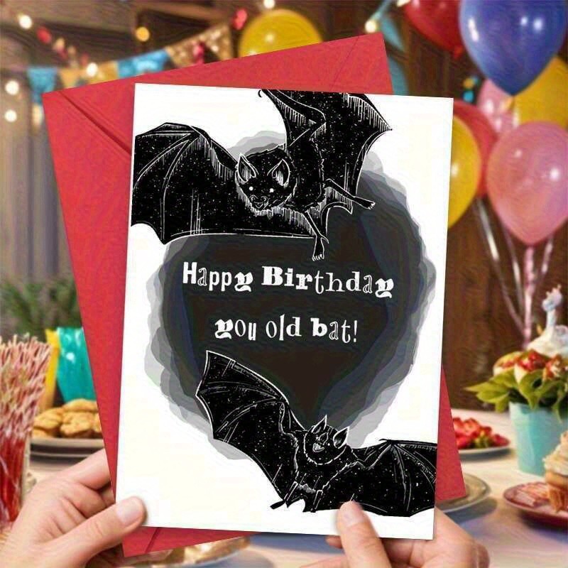 

Gothic Birthday Card with Envelope - Dark humor vampire bat design for bat lovers and gothic decor