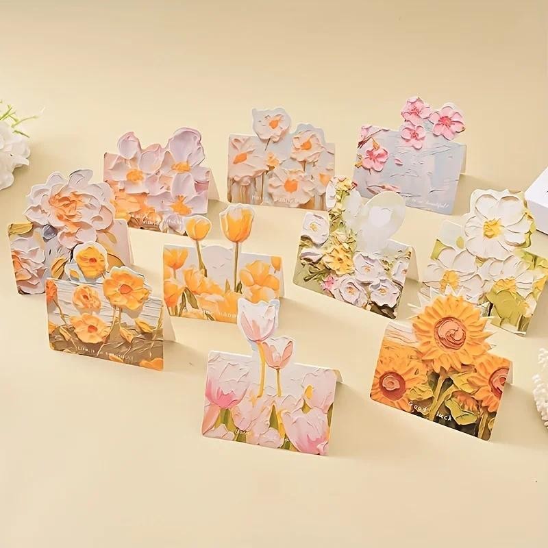 

10pcs/20pcs Art Floral Oil Painting Greeting Cards 3D Pop-up Recipient Weddings Thanksgiving Halloween Birthday Cards