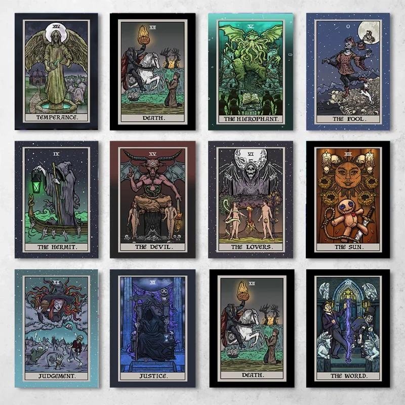 

Abstract The Lovers Terror Tarot Card Poster The Sun Moon Tower Tarot Aesthetic Canvas Painting For Living Room Decoration