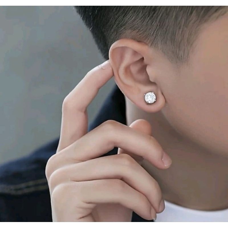 Anting Permata Magnet | Anting Berlian Magnet Pria Wanita Silver