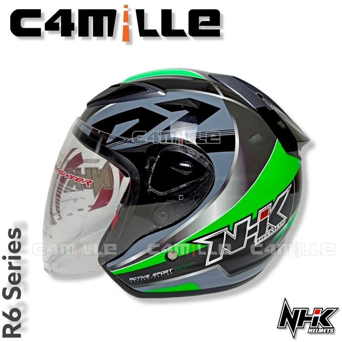 HELM NHK R6 URIKEN BLACK GREEN HALF FACE - M