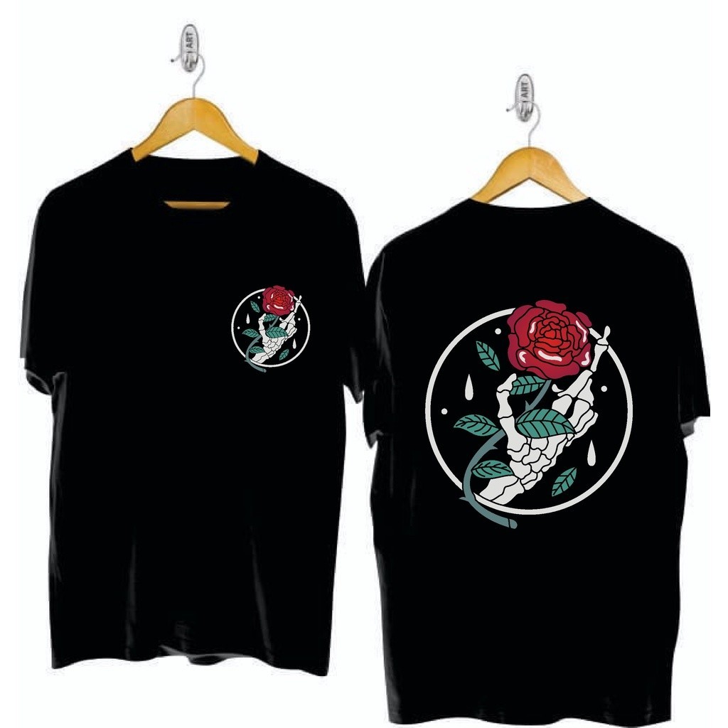 KAOS PRIA OBLONG SABLON DEPAN BELAKANG GAMBAR BUNGA