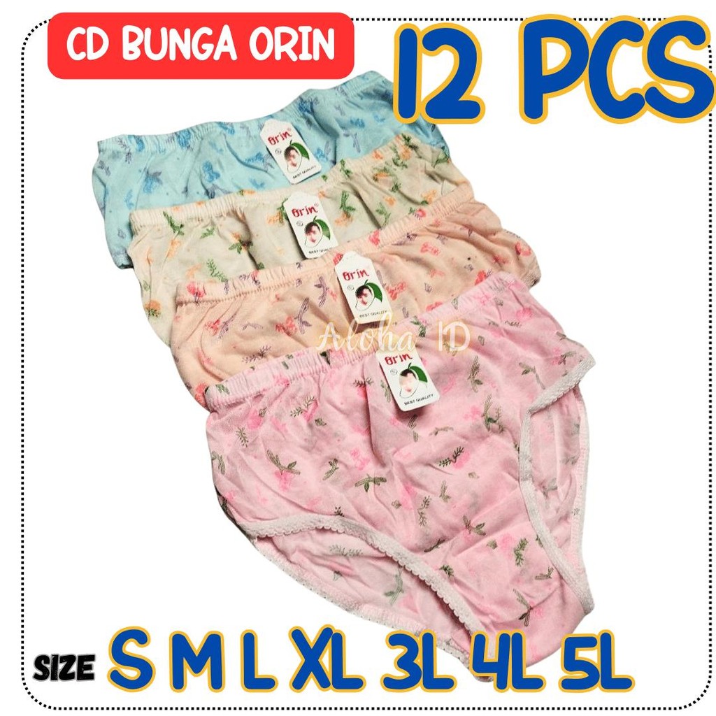 GROSIR 12 Pcs Celana Dalam Orin  Wanita Katun Bunga Motif CD BUNGA ORIN