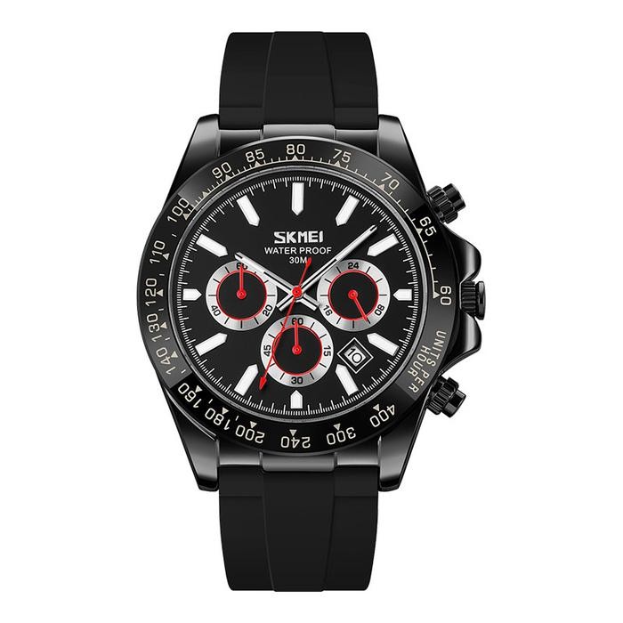 Jam Tangan Pria SKMEI 9275BKBK Men Chronograph Black Dial Black Rubber Strap