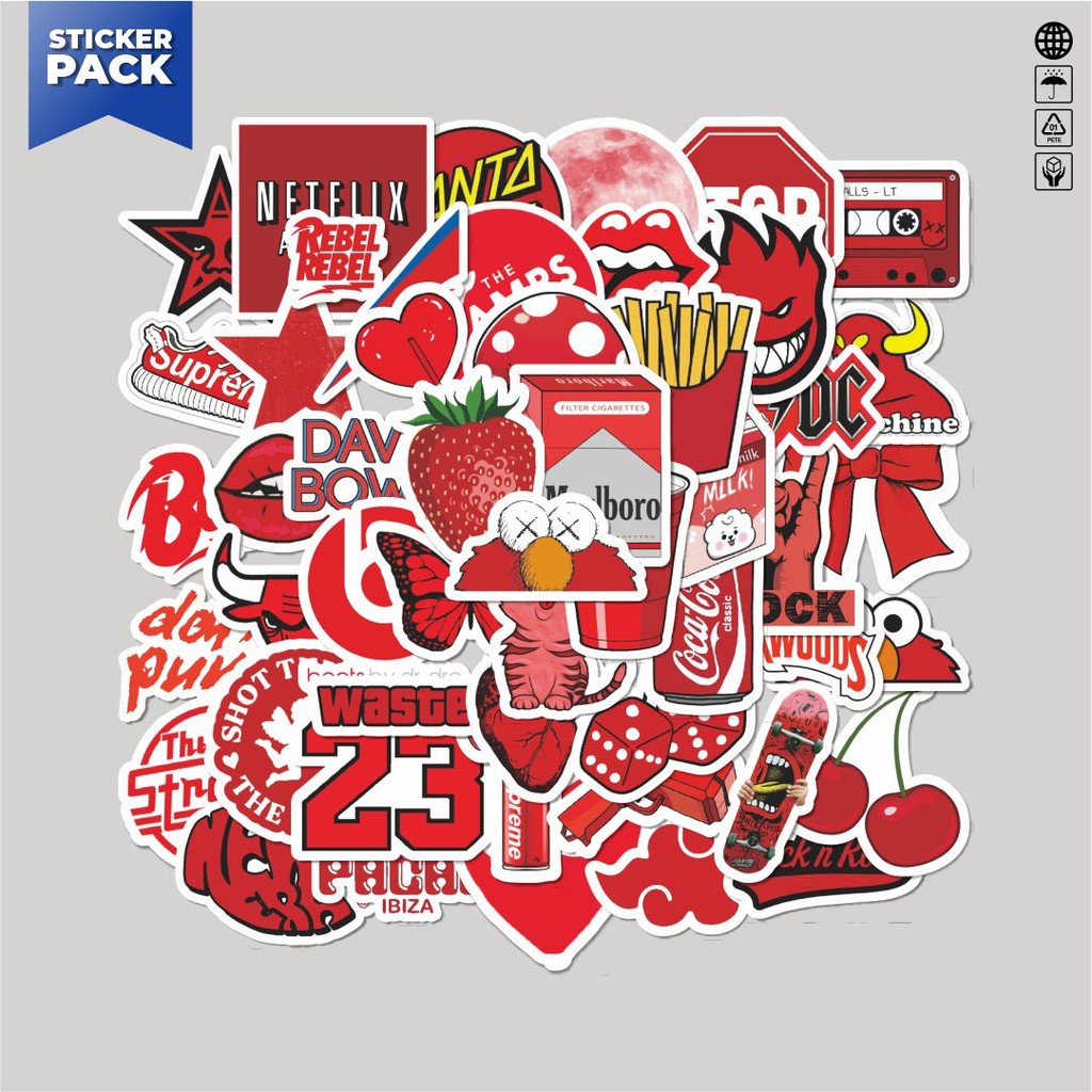 

[100PCS]Stiker Pack Stiker VSCO Red/Merah Aesthetic Vinyl Anti Air Dekorasi Sticker Laptop Buku Journal Koper Helm Casing HP Gitar Helm Skateboard