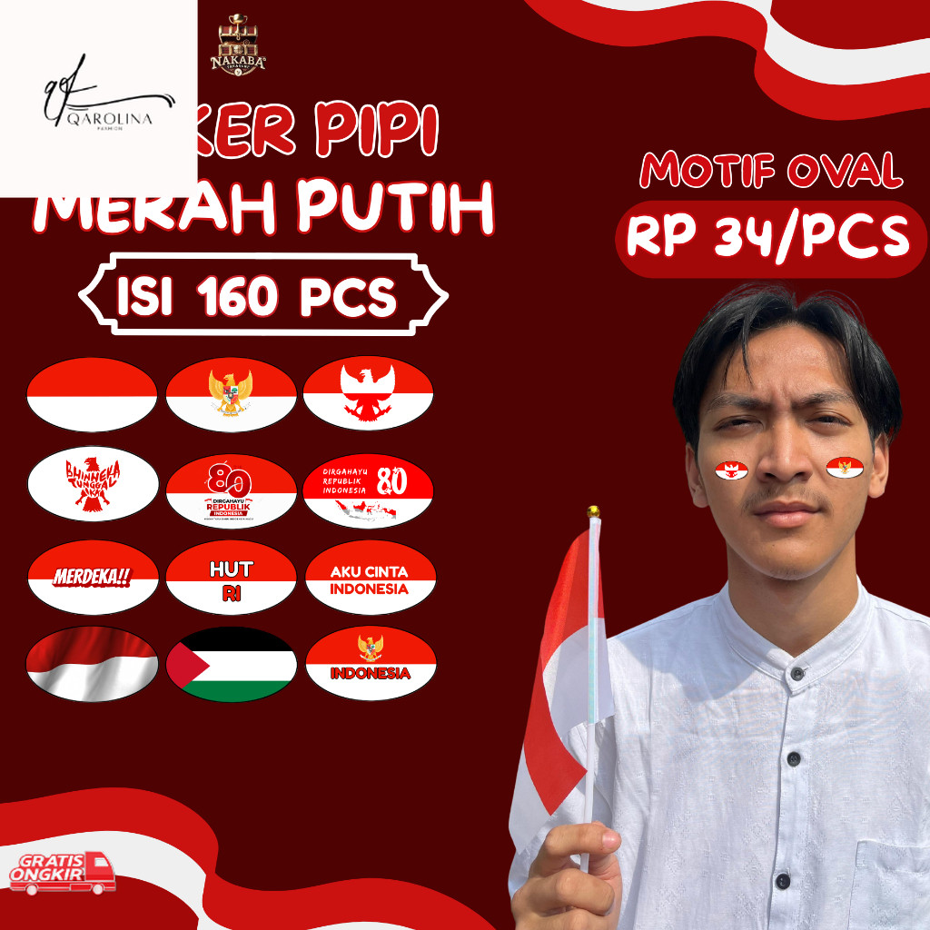 

Serba Agustus / (Isi 160 Pcs) Stiker Pipi Bendera Merah Putih Motif Oval Chromo l Kemerdekaan Indonesia 17 Agustus