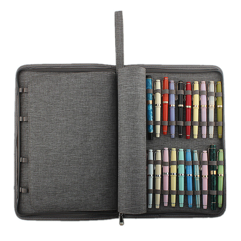 

48 Slots Gray Fountain Pen Case Canvas Pen Holder Display Pouch Bag Waterproof for Pens Collection
