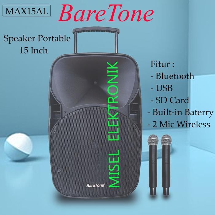 Baretone MAX15AL Speaker Portable 15 Inch USB MP3 Bluetooth  Coil