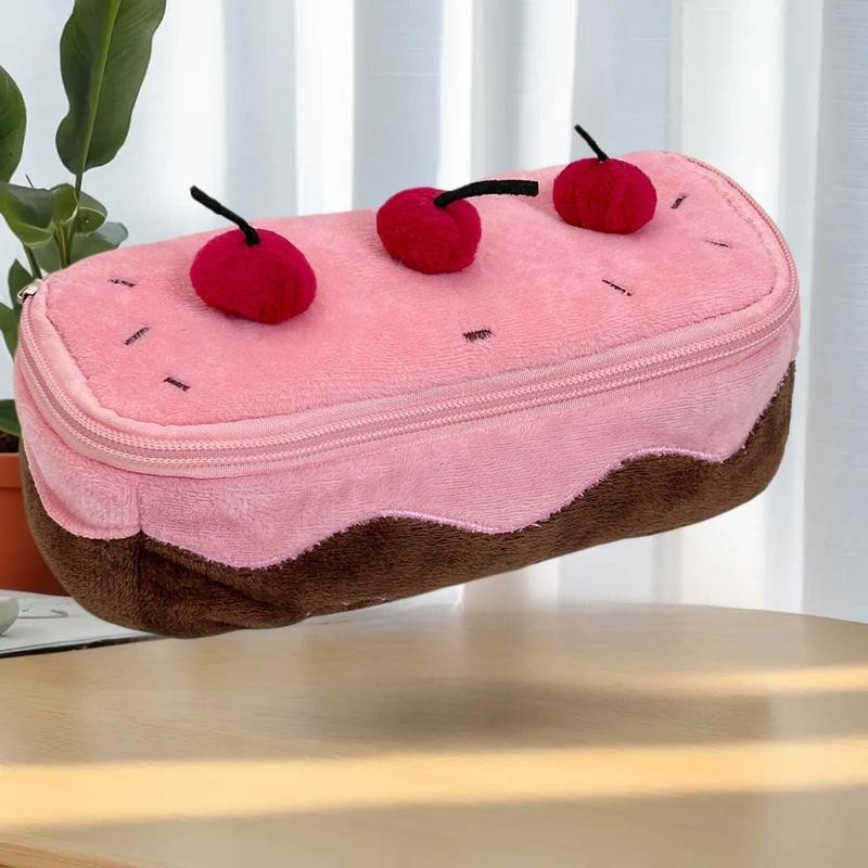 

Plush Pencil Case Large Capacity Kawaii Cherry Cake Design Fuzzy Cute School Supplies Stationery Organizer Pouch Holder For Girl