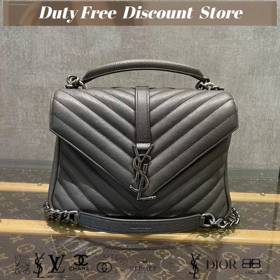 Saint Larent Saint Laurent Tas Rantai Bergaris MONOGRAM Tas Kulit Domba Hitam Tas Bahu Tas Bahu Miri