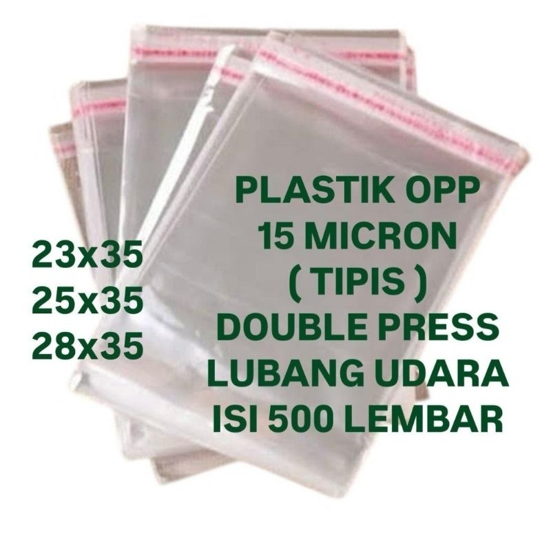500 LEMBAR / PLASTIK OPP SEAL 15 MICRON / PLASTIK OPP LEM BAJU DEWASA PAKAIAN / 23x35 25x35 28x35