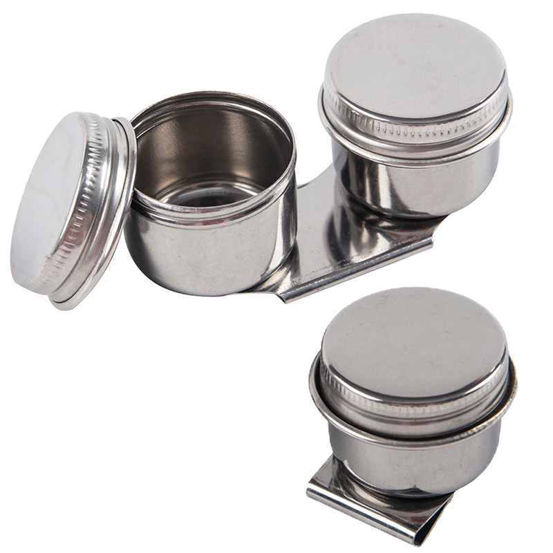 

Portable Painting Oil Pot Stainless Steel Oil Painting Double Palette Cup Oil Painting Palette Cup with Lid